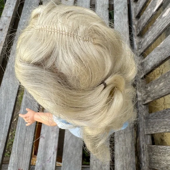 Vintage Doll Blonde Hair Blue Dress Rare With Doll Stand. Antique made
In usa - Picture 6 of 10